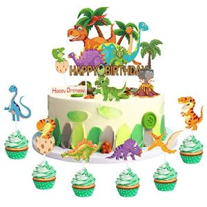 Paready ケーキトッパー 誕生日 恐竜 ケーキ飾り ケーキピック ケーキ挿入カード 11点セット Happy Birthday バースデー ケーキ デコレーション カッ