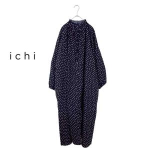 イチ レディース ワンピース ichi 230706 ランダムドットワンピース 水玉 フリル ゆったり カジュアル (231214)｜shop-hood