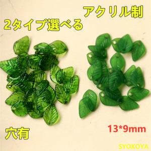 2ケ チャーム アクリルパーツ マット ビーズ パーツ リーフ ハンドメイド DIY 手芸 材料 手作り チャーム 横穴 クリア 植物 葉 グリーン 13*9mm 2個