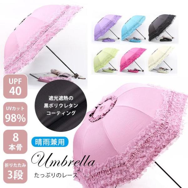 日傘 フリル 完全遮光 折りたたみ 折りたたみ傘 レディース 遮光率100% 傘 1級遮光 uvカッ...