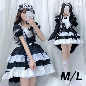 ハロウィン コスプレ 衣装 レディース ワンピース メイド服 可愛い かわいい LOLITA 新作 エプロン 半袖 長袖 ヘッドドレス メイド フィッシュテール COS