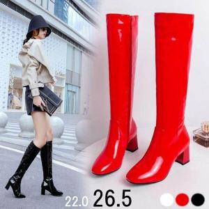 ロングブーツ ヒール6cm ファスナー 美脚 カジュアル レディース ファッション シューズ 靴 スムース 通勤 秋冬春 20代 30代 40代 ホワイト ブラック レッド｜shop-info1