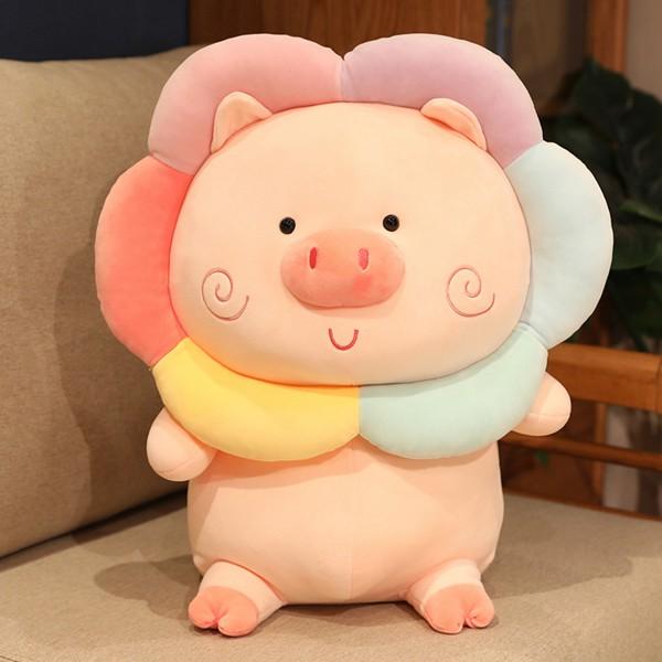 pig抱き枕 豚 抱き枕 花 向日葵 カラフル おすわり 縫い包み おもちゃ ドール 洗える 添い寝...