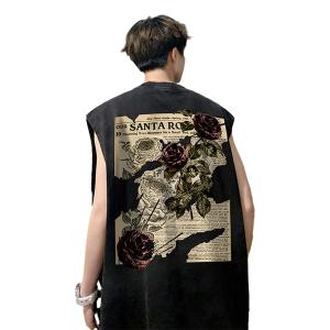 メンズベスト 無袖シャツ Tシャツ 5XLまで 薔薇 ローズ 欧米風 オーバーサイズ 大きいサイズ 春夏服 ノースリーブ ヒップポップ｜shop-kaeru