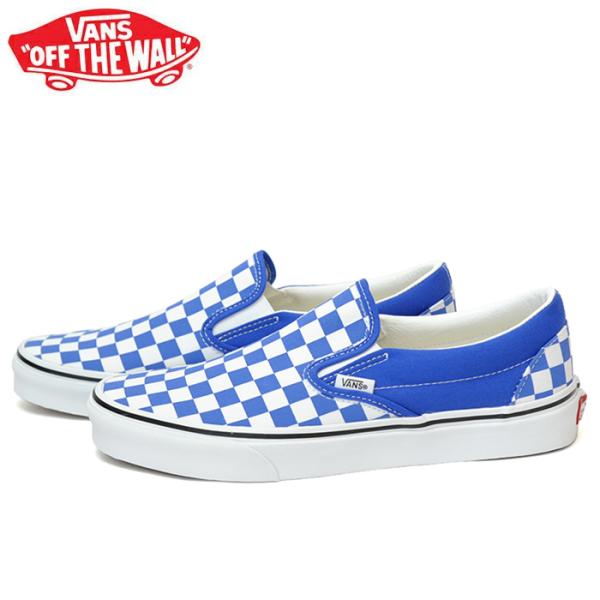 バンズ スリッポン メンズ レディース チェック ブルー VANS CLASSIC SLIP-ON ...