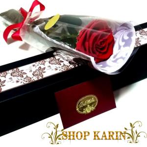 プリザーブドフラワー 一本薔薇 祝電電報 誕生日プレゼント 女性へプロポーズ 発表会に人気　ダイヤモンドローズ スワロ メッセージカード　｜shop-karin