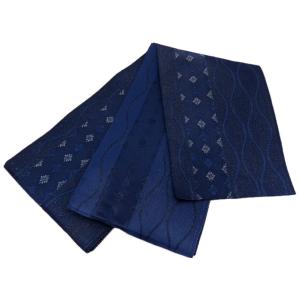 着物美人 送料無料 浴衣帯 長尺 日本製 半幅帯 半巾帯 細帯 四寸帯 浴衣帯紺 半幅帯紺 浴衣帯くすみ 浴衣半幅帯 女浴衣帯 【 紺 縞と立涌 】s461720-5k