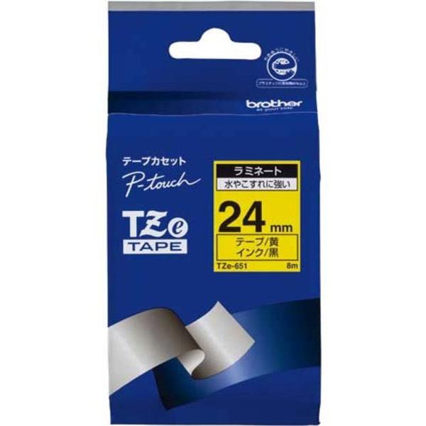 ブラザー ピータッチ ラミネート黄色テープ２４ｍｍ黒文字×５