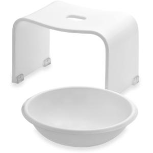 Kuai 風呂椅子 洗面器 セット 高さ 20cm バスチェア アクリル ホワイト｜shop-kt-four
