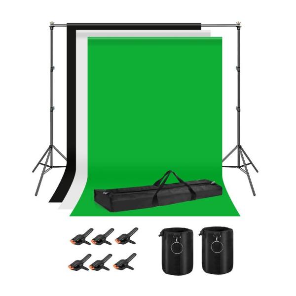 Hemmotop 写真撮影用 背景スタンド 200x300cm 布 黒 白 緑 + サンドバッグ 二...