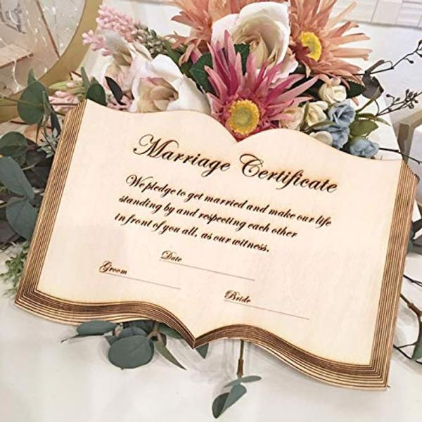 結婚証明書 ブック型木製刻印プレート ウェディング/結婚式/ハートドロップス (名前と日付は空欄で発...