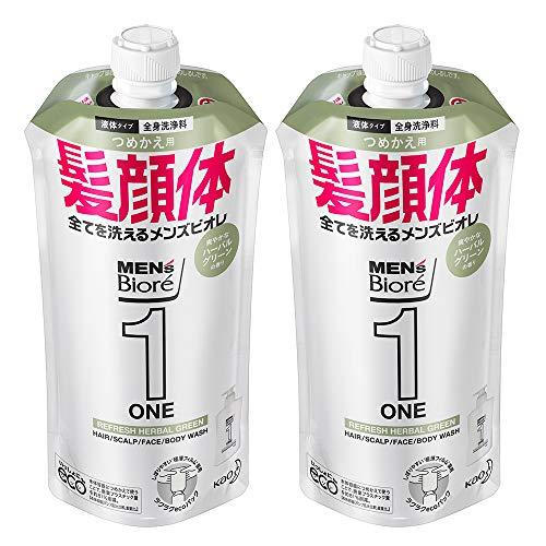 まとめ買い メンズビオレ ONE オールインワン全身洗浄料 ハーバルグリーンの香り つめかえ用 34...