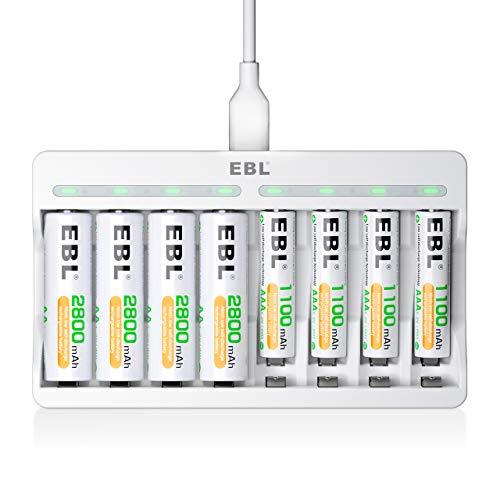 EBL 充電池充電器セット 急速充電器*単3電池 2800mAh*4 *単4電池 1100mAh*4...