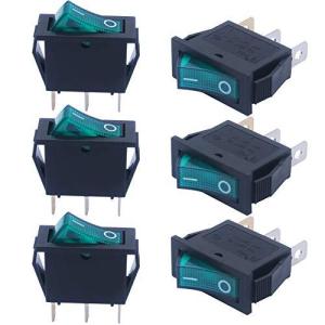 mxuteuk 6個緑色光照明スナップインボートロッカースイッチトグル電源SPST オン/オフ 3ピンAC 250V 15A 125V 20A 自動車