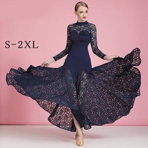 社交ダンス ワンピース モダンドレス 黒 大きいサイズ 長袖 社交ダンス