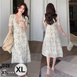 ワンピース 大人可愛い 夏ワンピース Vネック 袖あり 半袖 おしゃれ ロング丈 夏ワンピ 可愛い Aライン レディース きれいめ リゾートワンピ