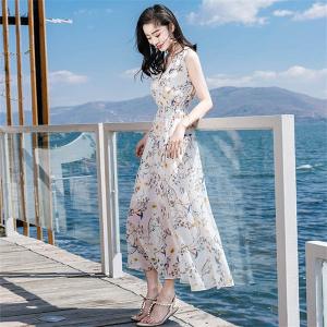 ワンピース 大人可愛い 夏ワンピース 花柄 Vネック ノースリーブ ロング丈 夏ワンピ ロングワンピ Aライン 2XL 大きいサイズ