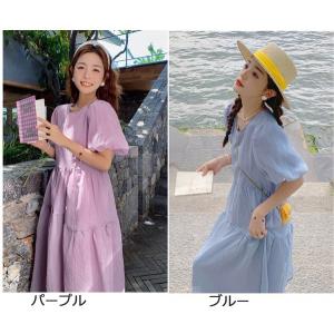 ワンピース 夏ワンピ レディース 袖あり 無地...の詳細画像1