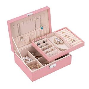 Smileshe ジュエリーボックス レディース ガールズ PUレザー オーガナイザー ホルダー ボックス ロック付き 2層 取り外し可能 ディスプレイ ストレージ トラベル
