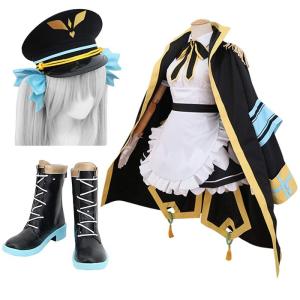 神楽めあ 神楽mea コスプレ衣装 メイド服 軍服 コスプレ衣装 Vtuber コスプレ衣装 帽子付き靴 ウィッグ 黒 神楽mea ブラック エプロン ハロウィン レディース 可愛い ゴスロリ 萌えロリータ服 0547 ショップモモ