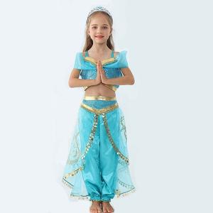 即納 ジャスミン姫 ドレス ハロウィン コスプレ 衣装 プリンセスドレス ブルー コスチューム インディアン 子供用 ワンピース コスプレ 余興 仮装 100cm-150cm