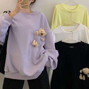 パーカー レディース クマ 大きいサイズ トップス 熊 かわいい クマポケット パーカー 春秋服 ルームウェア 体型カバー ゆったり 長袖 4colors M/L/XL/2XL