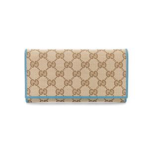 GUCCI グッチ GGキャンバス 二つ折り長財布 346058 ロングウォレット GGキャンバス×レザー ベージュ×ブルー×シルバー金具 小物｜shop-musubi