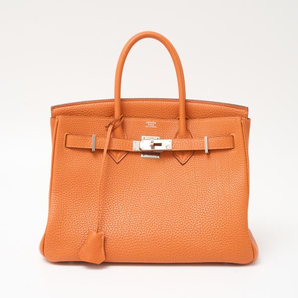 HERMES バーキン 30 ハンドバッグ トゴレザー オレンジ×シルバー金具 □L刻印（2008年...