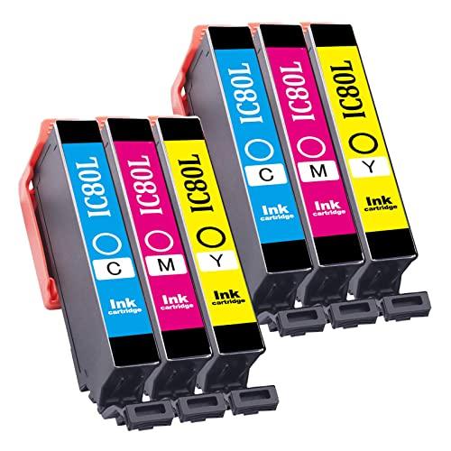 Epson用 エプソン IC6CL80L インクカートリッジ 3色2セット(シアン、マゼンタ、イエロ...