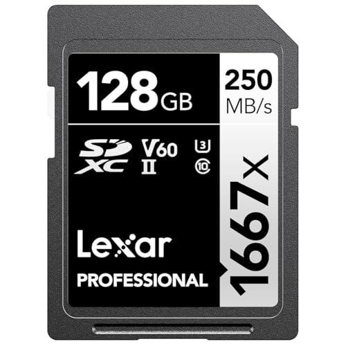 Lexar レキサープロフェッショナル1667×128GB SDXC UHS-II / U3カード（...