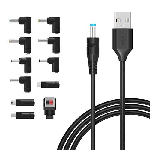 USB DC ケーブル 変換プラグ付き 11 in 1 DC充電コード 5.5x2.1mm USB-...