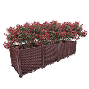 BAOYOUNI 組み立て簡単ガーデンボックス プランターボックスプラスチック鉢植え入れ花 植物 栽培ブラウン 鉢用品 大型プランター 莱園キット (Ｍ, 一