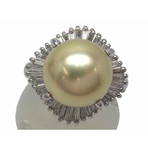 ゴールデンパール ダイヤモンドリング Pt900 10.6g 10号　Jewelry Golden-Pearl 11.4mm Dia0.60ct Ring｜shop-sakae