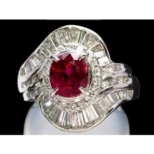 ルビー ダイヤモンドリング Pt900 11.2g 13.5号 GRJソーティング　Jewelry Ruby1.40ct Dia1.21ct Ring