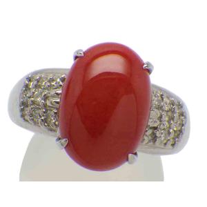 血赤珊瑚 ダイヤモンドリング Pt900 13.1g 22.5号 GRJソーティング付き　Jewelry Coral 6.07ct Dia0.32ct Ring｜shop-sakae