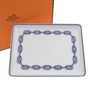 エルメス HERMES シェーヌダンクルお皿 スクエアプレート 陶器 白×青 本物保証 箱付 超美品｜shop-takashimaya7