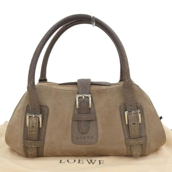 ロエベ LOEWE センダ ハンドバッグ オーストリッチ スエード ブラウン ベージュ 本物保証 布...