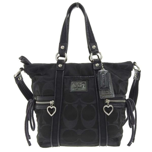 コーチ COACH シグネチャー ポピー 2WAYバッグ 黒 ブラック F20101 希少 レア デ...