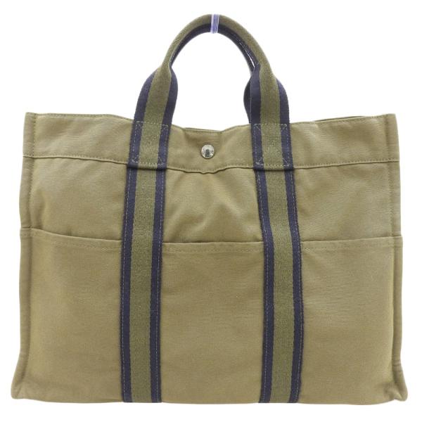 エルメス HERMES フールトゥMM トートバッグ キャンバス カーキ×ネイビー 本物保証 超美品