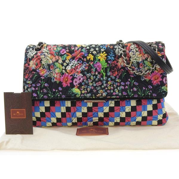 エトロ ETRO 花柄 ショルダーバッグ サテン レザー マルチカラー 1H664 本物保証 布袋付...