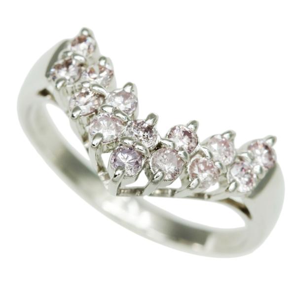 V字 リング 指輪 約3.7g プラチナ Pt900 天然ピンクダイヤモンド 0.50ct 約12....