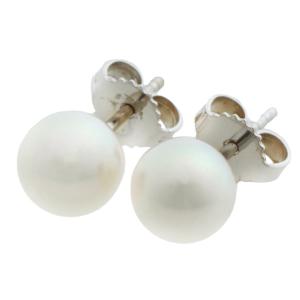 ミキモト MIKIMOTO 一粒パール ピアス K18WG 約6.7ミリ/約6.8ミリ ホワイトゴールド シンプル 本物保証 新品同様