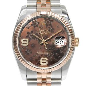 ロレックス ROLEX デイトジャスト36 コンビ 116231 ランダム番 チョコレートフラワー 2026/04OH 本物保証 希少 レア 箱・保付 新品同様