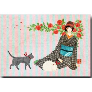 大正モダンポストカード 猫と薔薇 和風ポストカード｜shop-wadouraku