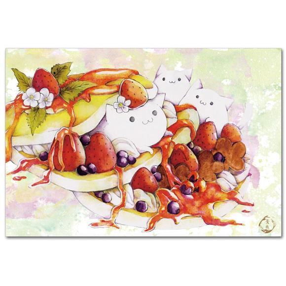 可愛いポストカード 白ネコとパンケーキ アニマル絵葉書