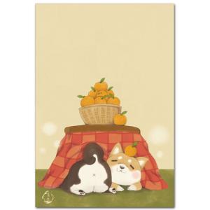 可愛いポストカード こたつ柴犬 アニマル絵葉書 年賀状の商品画像