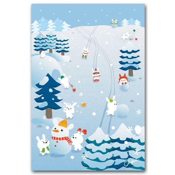 かわいいポストカード 冬うさぎ 冬の絵葉書