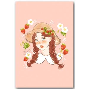 リナポストカード いちごと女の子 かわいい絵葉書｜shop-wadouraku