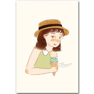 リナポストカード アイスクリームと女の子 かわいい絵葉書｜shop-wadouraku
