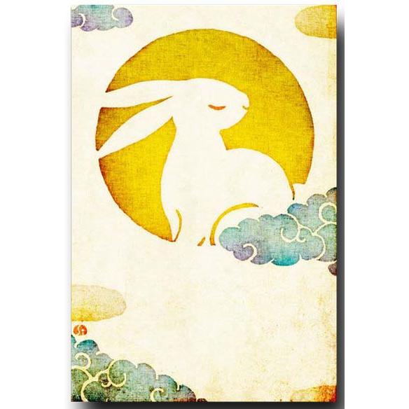 和風イラストポストカード 染絵風 月兎 秋のイラスト絵葉書